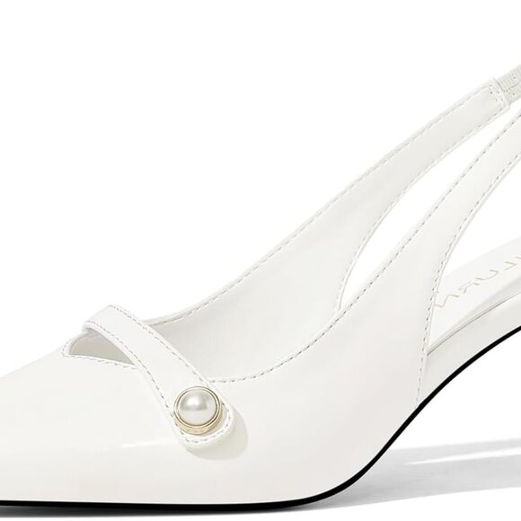 Shoes - Women Kitten Heels Slingback Dress Shoes Pointed Toe Pearl Pumps